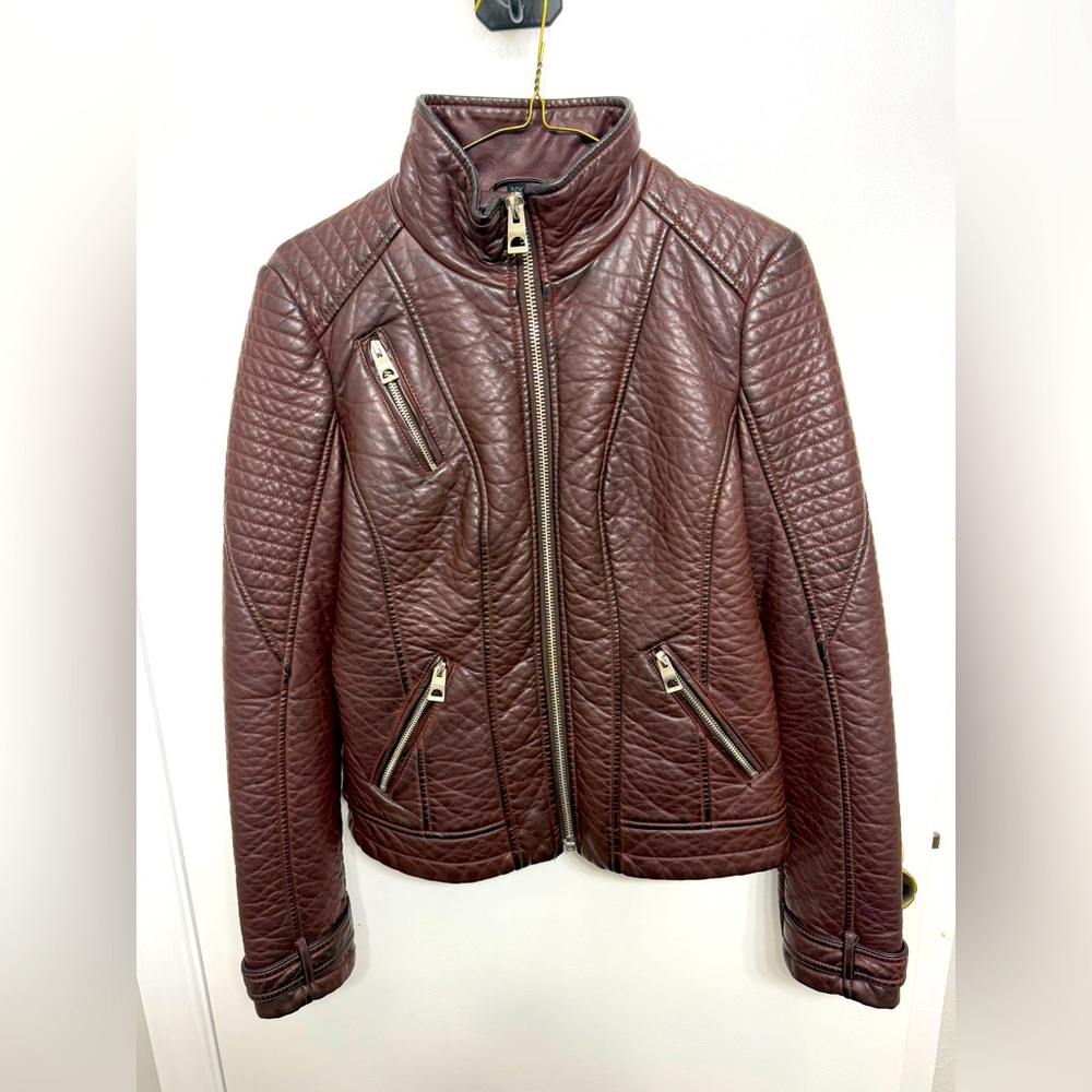 Guess Dark Maroon Faux Leather Jacket S